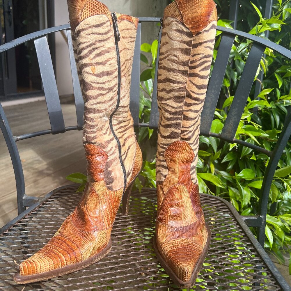 Gianmarco Lorenzi Leather and Snake Skin Stilettos